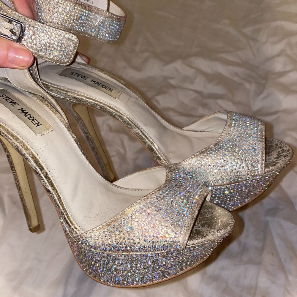 Steve Madden AB Crystals Sparkle Ankle Strap Heels